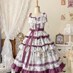 This Purple Green Classic Sweet Lolita JSK Dress is crafted to blend elegance with playful charm. The sleeveless design highlights the triple-layered ruffles and soft lace details, creating a light yet voluminous silhouette. Bowknot accents add a touch of sweetness, while the purple and green color combination offers a refreshing and unique vintage feel. Perfect for tea parties, daily outings, or themed events, this dress reflects timeless Lolita grace with a colorful twist.