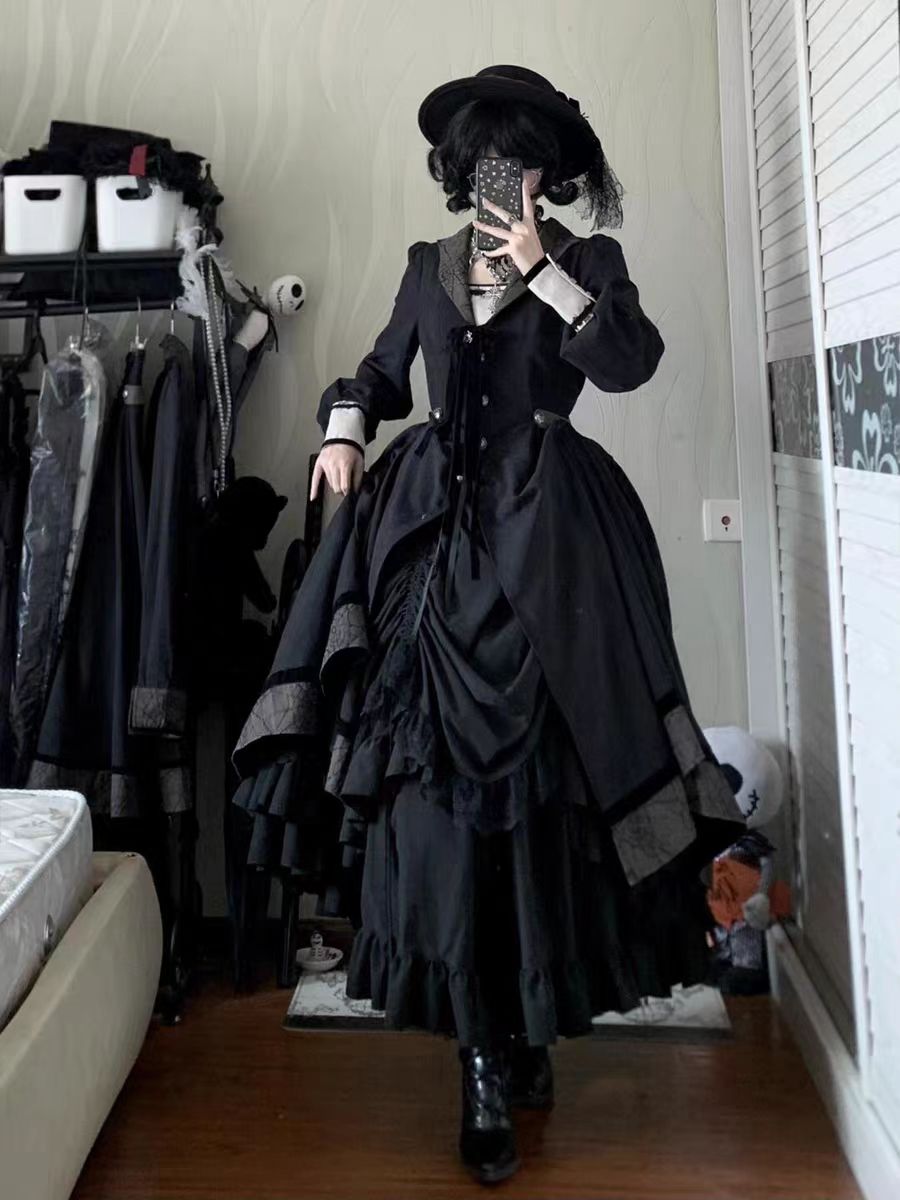 This Gothic Lolita Dark Elegant Dress is designed to highlight a refined and noble charm. Featuring a slim-fit waistline that enhances the silhouette, it creates an elegant and flattering figure. The long vintage-inspired skirt adds dramatic flow, while the dark gothic tone conveys mystery and allure. Perfect for formal gatherings, themed events, or daily elegance, this dress combines timeless sophistication with the enchanting essence of Lolita fashion.