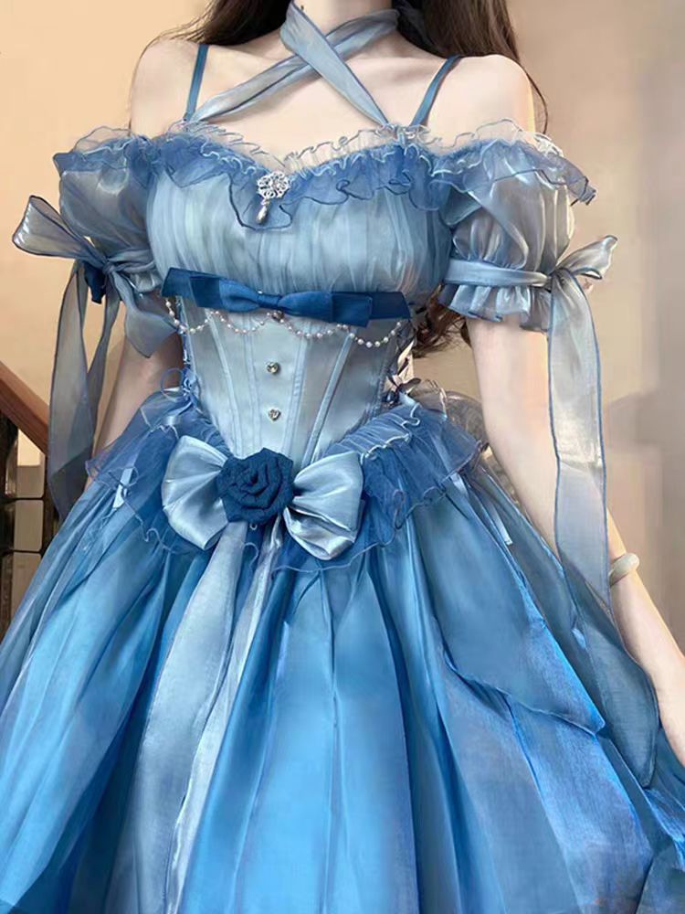 Dive into a dreamy underwater fantasy with this deep sea blue Lolita dress. Inspired by ocean elegance, it combines sweet charm with ethereal grace. Delicate lace, soft ruffles, and a flowing silhouette create a whimsical fairy-tale aura. Perfect for tea parties and enchanting occasions, this gown lets you embody the magic of a mystical sea princess.