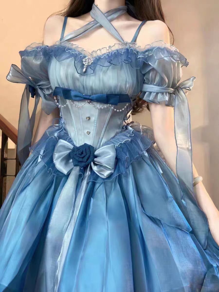 Dive into a dreamy underwater fantasy with this deep sea blue Lolita dress. Inspired by ocean elegance, it combines sweet charm with ethereal grace. Delicate lace, soft ruffles, and a flowing silhouette create a whimsical fairy-tale aura. Perfect for tea parties and enchanting occasions, this gown lets you embody the magic of a mystical sea princess.