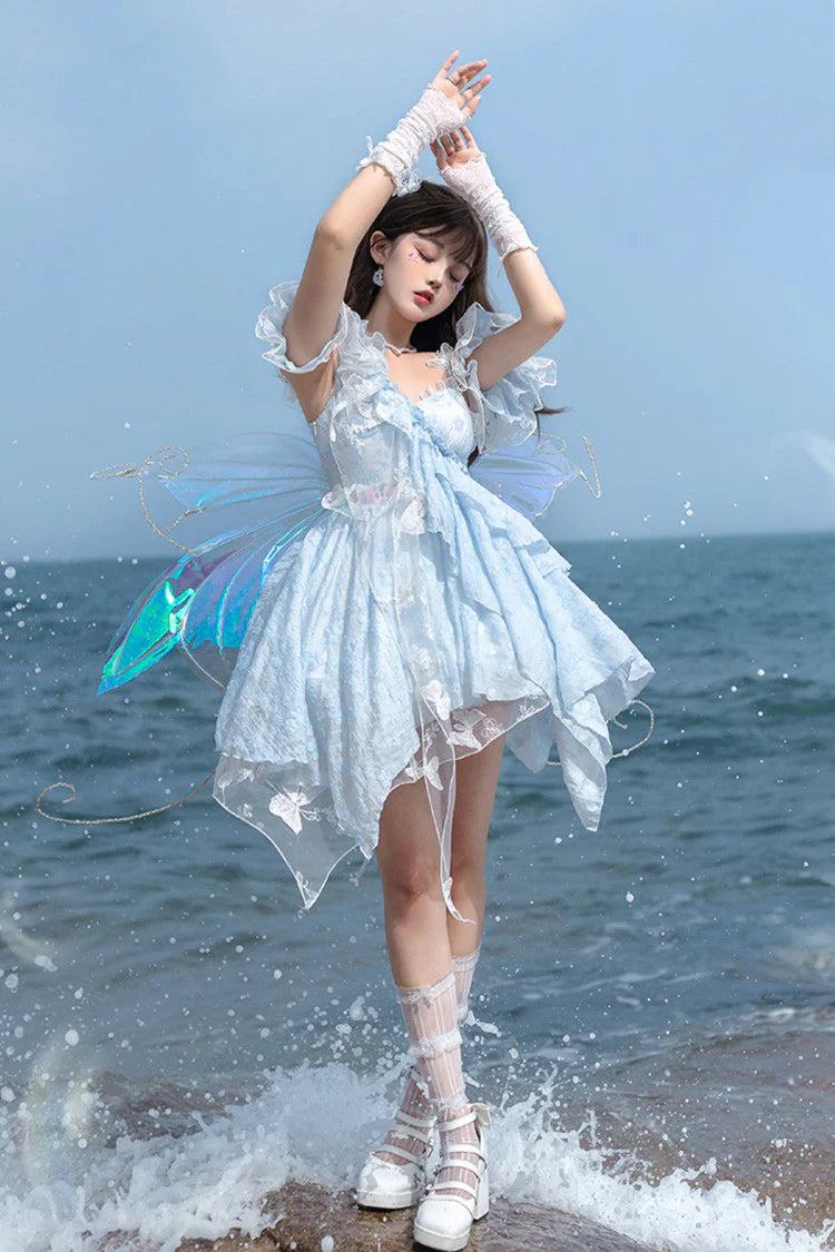 This Blue Sweet Lolita JSK Dress blends playful elegance with delicate craftsmanship. The sleeveless design highlights the airy ruffles and fine embroidery, while lace details add a touch of romance. Its irregular short hemline creates a lively and modern silhouette, perfect for expressing youthful charm. With a refreshing blue tone, this dress is ideal for tea parties, casual gatherings, or themed events, embodying both the sweetness and sophistication of Lolita fashion.