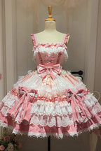 This Pink Sweet Gorgeous Lolita Doll JSK Dress is designed to capture a fairytale-like charm. Featuring a sleeveless cut with multi-layered ruffles, delicate lace, and playful bowknot accents, it creates a voluminous and dreamy silhouette. The soft pink tone enhances its doll-like sweetness, while the detailed craftsmanship adds elegance and grace. Perfect for tea parties, photoshoots, or special gatherings, this dress embodies the enchanting beauty of classic sweet Lolita fashion.