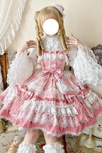 This Pink Sweet Gorgeous Lolita Doll JSK Dress is designed to capture a fairytale-like charm. Featuring a sleeveless cut with multi-layered ruffles, delicate lace, and playful bowknot accents, it creates a voluminous and dreamy silhouette. The soft pink tone enhances its doll-like sweetness, while the detailed craftsmanship adds elegance and grace. Perfect for tea parties, photoshoots, or special gatherings, this dress embodies the enchanting beauty of classic sweet Lolita fashion.