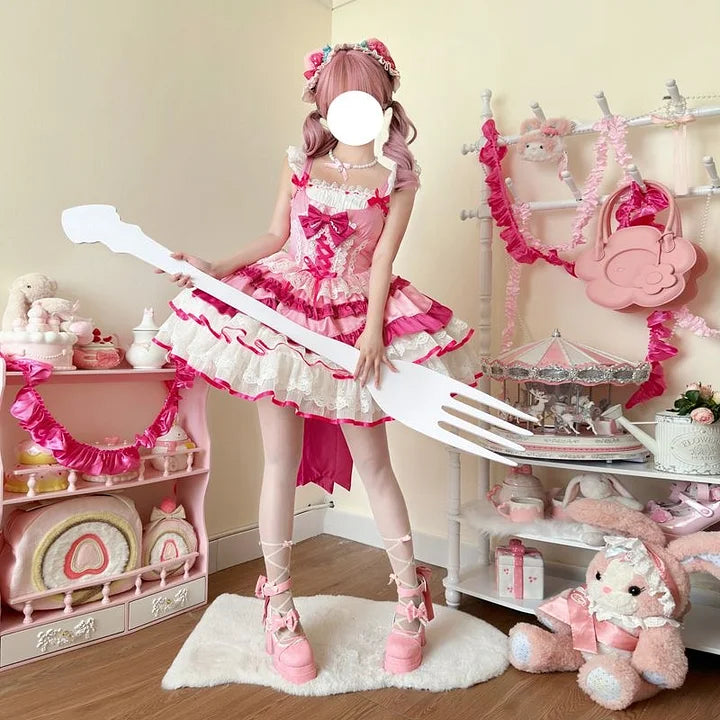 [Pre] Sweet Lolita Goth Lolita Ruffled Lace Bow Lolita Dress JSK Princess Cake Dress