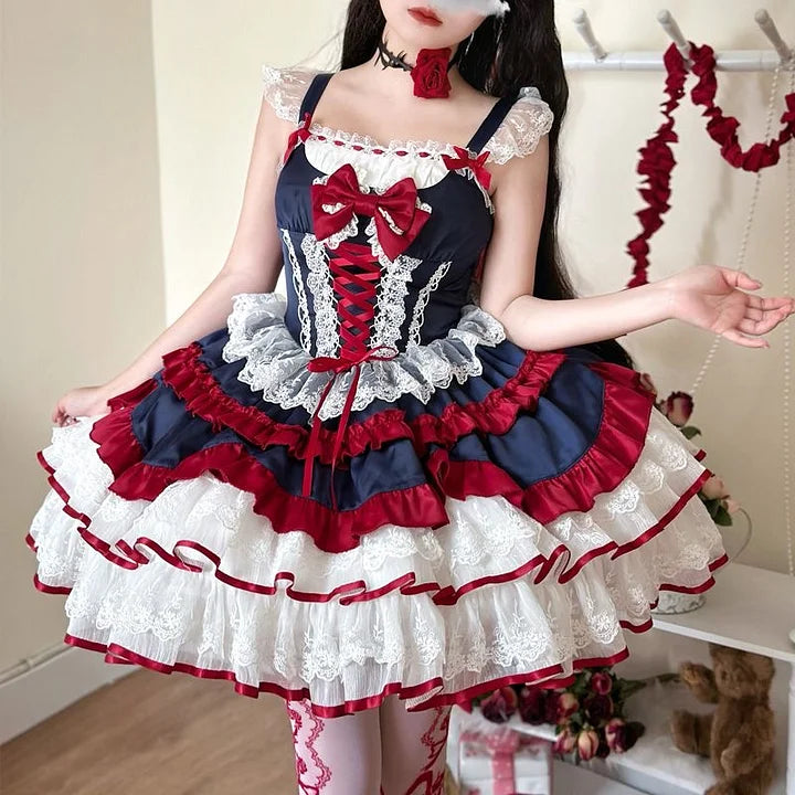 [Pre] Sweet Lolita Goth Lolita Ruffled Lace Bow Lolita Dress JSK Princess Cake Dress
