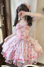 Crafted for the dreamer who dwells in enchanted forests, this Lolita dress embodies a whimsical fairy tale. The lush green floral print captures a secret garden in eternal bloom, while delicate lace and soft ruffles mimic dewy foliage and petals. A signature bow adds a touch of playful elegance. We designed this dress to be a wearable fantasy, empowering you to express your most magical and authentic self. Every stitch is an invitation to embrace wonder.