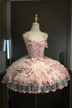 Crafted for the dreamer who dwells in enchanted forests, this Lolita dress embodies a whimsical fairy tale. The lush green floral print captures a secret garden in eternal bloom, while delicate lace and soft ruffles mimic dewy foliage and petals. A signature bow adds a touch of playful elegance. We designed this dress to be a wearable fantasy, empowering you to express your most magical and authentic self. Every stitch is an invitation to embrace wonder.
