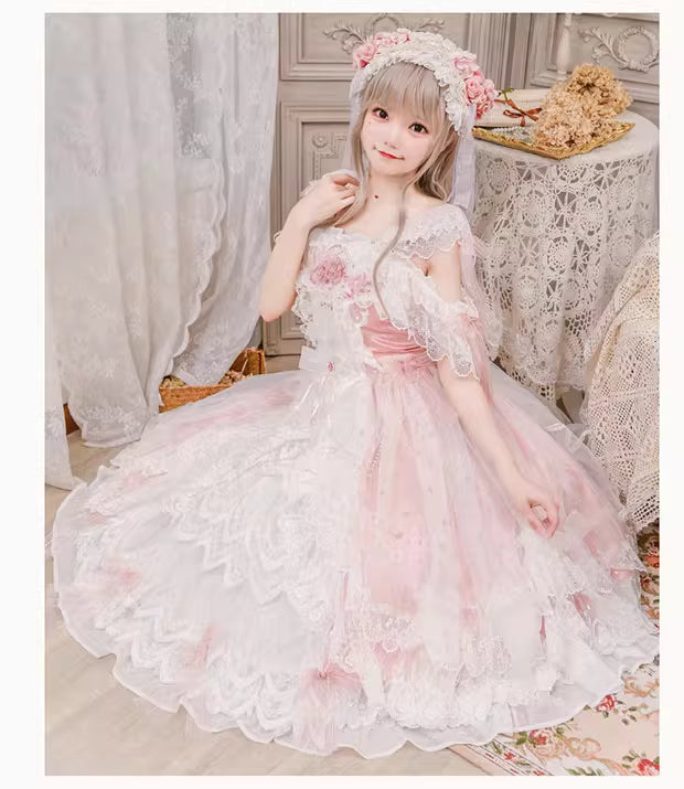 This Green Sleeveless Sweet Princess Lolita JSK Dress showcases a graceful and romantic style. The multi-layered ruffles and delicate lace create a voluminous silhouette, while bowknot and lace-up details highlight the sweet and classic Lolita charm. Its fresh green tone adds a unique touch of elegance and vitality, making it suitable for tea parties, gatherings, or special occasions. A perfect choice for those seeking both sophistication and youthful sweetness.