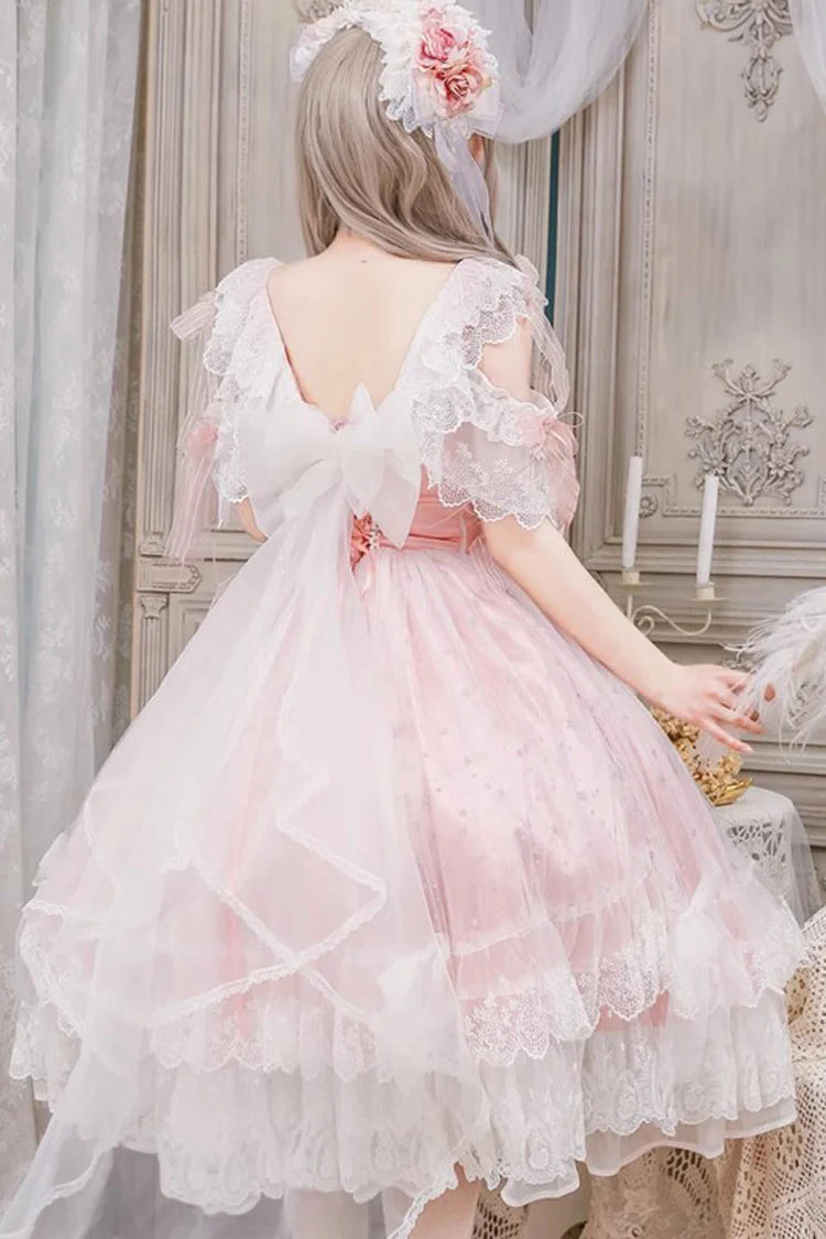 This Green Sleeveless Sweet Princess Lolita JSK Dress showcases a graceful and romantic style. The multi-layered ruffles and delicate lace create a voluminous silhouette, while bowknot and lace-up details highlight the sweet and classic Lolita charm. Its fresh green tone adds a unique touch of elegance and vitality, making it suitable for tea parties, gatherings, or special occasions. A perfect choice for those seeking both sophistication and youthful sweetness.