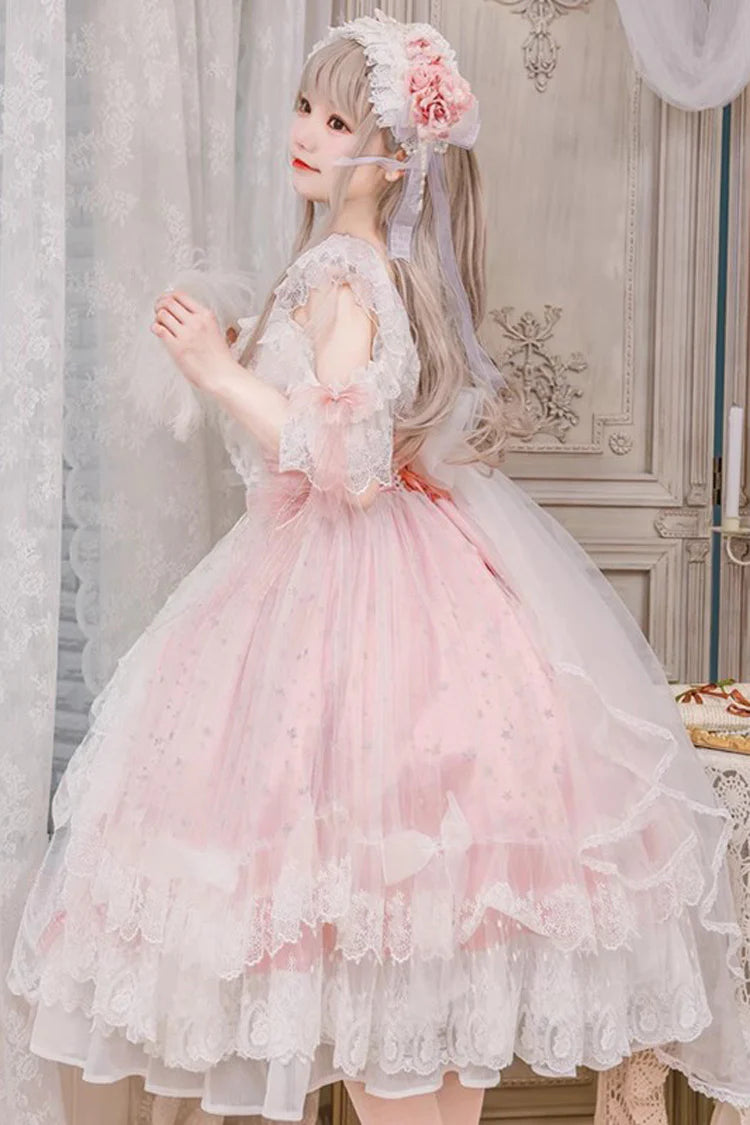 This Green Sleeveless Sweet Princess Lolita JSK Dress showcases a graceful and romantic style. The multi-layered ruffles and delicate lace create a voluminous silhouette, while bowknot and lace-up details highlight the sweet and classic Lolita charm. Its fresh green tone adds a unique touch of elegance and vitality, making it suitable for tea parties, gatherings, or special occasions. A perfect choice for those seeking both sophistication and youthful sweetness.
