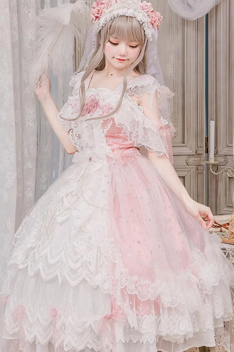 This Green Sleeveless Sweet Princess Lolita JSK Dress showcases a graceful and romantic style. The multi-layered ruffles and delicate lace create a voluminous silhouette, while bowknot and lace-up details highlight the sweet and classic Lolita charm. Its fresh green tone adds a unique touch of elegance and vitality, making it suitable for tea parties, gatherings, or special occasions. A perfect choice for those seeking both sophistication and youthful sweetness.