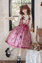 Step into a whimsical pastoral dream with this enchanting long JSK. The charming rabbit and sunflower print evokes a storybook fantasy of a serene meadow under a lavender sky. Meticulously crafted, the delicate ruffle embroidery and elegant bow detail enhance its sweet, romantic narrative. Designed in a regal purple hue, this sleeveless long dress offers a graceful silhouette for the discerning Lolita who loves nature-inspired elegance and storytelling through fashion.