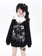 Design Concept:
This Lolita blouse features a playful two-layer design with a subtle off-shoulder cut, combining light gray and black for a chic, versatile look. Crafted for comfort and style, the blouse includes delicate bow tie details and a loose fit, perfect for autumn and winter casual wear. Ideal for daily Lolita outfits, tea parties, or streetwear styling, it adds a sweet yet slightly edgy touch to any ensemble.