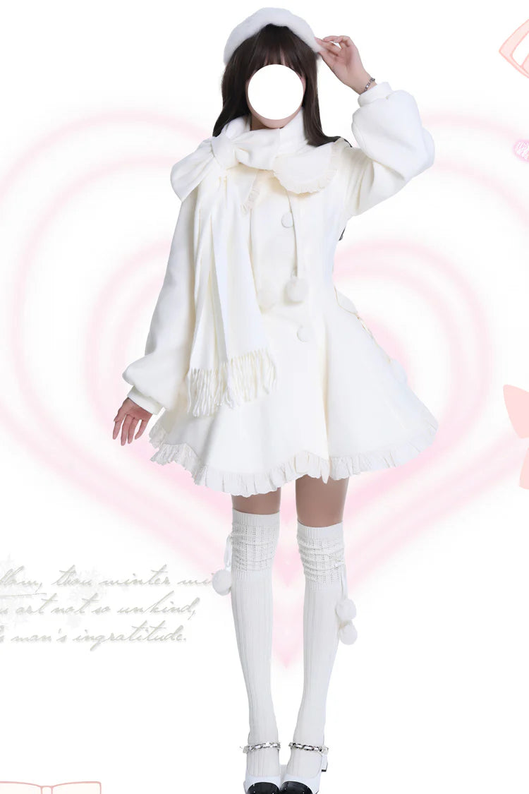 "Winter Candy Dream"&nbsp;— Inspired by the soft glow of sugar-spun sunsets and the delicate beauty of frost-kissed blossoms, this coat wraps the wearer in a confectionery fantasy. Blending the warmth of winter tailoring with the whimsy of Lolita romance, it evokes the joy of a princess wandering through a garden dusted with first snow. The dual-tone palette of pink and apricot mirrors the sweetness of candied fruits and marshmallow clouds, while cascading ruffles and bows add a touch of dreamlike elegance.