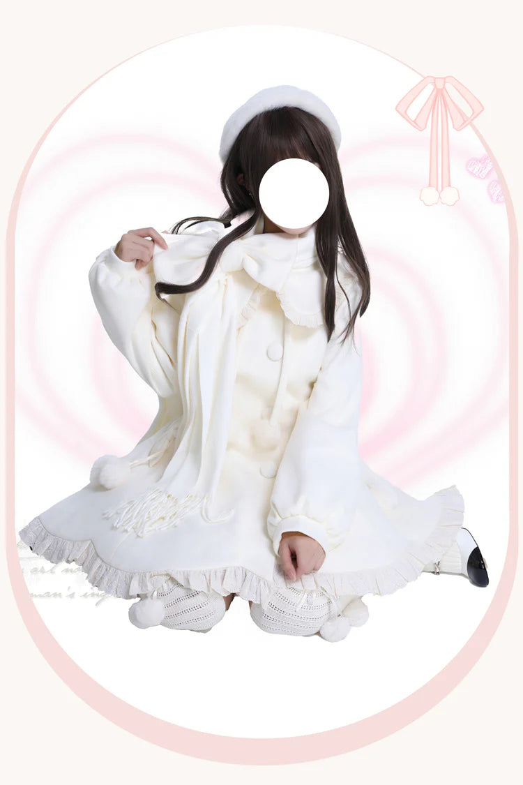 "Winter Candy Dream"&nbsp;— Inspired by the soft glow of sugar-spun sunsets and the delicate beauty of frost-kissed blossoms, this coat wraps the wearer in a confectionery fantasy. Blending the warmth of winter tailoring with the whimsy of Lolita romance, it evokes the joy of a princess wandering through a garden dusted with first snow. The dual-tone palette of pink and apricot mirrors the sweetness of candied fruits and marshmallow clouds, while cascading ruffles and bows add a touch of dreamlike elegance.