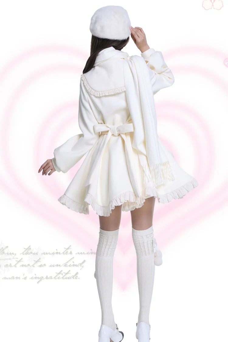 "Winter Candy Dream"&nbsp;— Inspired by the soft glow of sugar-spun sunsets and the delicate beauty of frost-kissed blossoms, this coat wraps the wearer in a confectionery fantasy. Blending the warmth of winter tailoring with the whimsy of Lolita romance, it evokes the joy of a princess wandering through a garden dusted with first snow. The dual-tone palette of pink and apricot mirrors the sweetness of candied fruits and marshmallow clouds, while cascading ruffles and bows add a touch of dreamlike elegance.