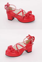 Inspired by the timeless elegance of ballet and the dramatic flair of Gothic romance, these shoes blend structured sophistication with whimsical charm. The cross-strap design echoes classical dance footwear, while the bold bow adds a touch of Lolita fantasy, creating a balance between strength and delicacy.