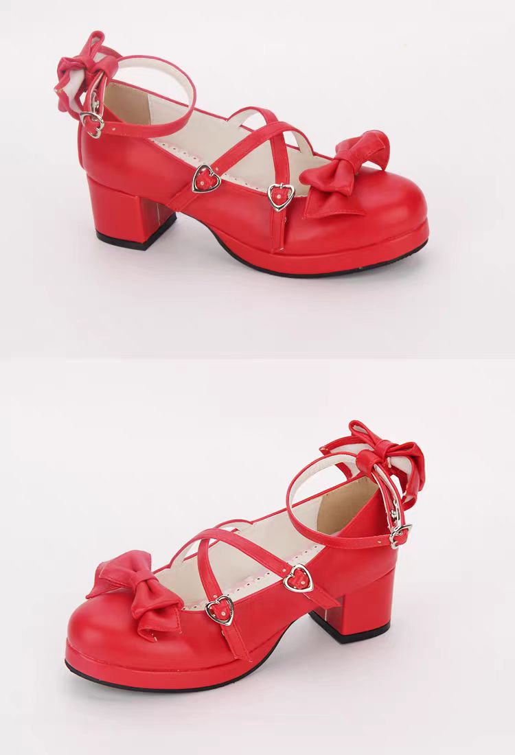 Inspired by the timeless elegance of ballet and the dramatic flair of Gothic romance, these shoes blend structured sophistication with whimsical charm. The cross-strap design echoes classical dance footwear, while the bold bow adds a touch of Lolita fantasy, creating a balance between strength and delicacy.