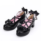 Inspired by the timeless elegance of ballet and the dramatic flair of Gothic romance, these shoes blend structured sophistication with whimsical charm. The cross-strap design echoes classical dance footwear, while the bold bow adds a touch of Lolita fantasy, creating a balance between strength and delicacy.