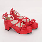 Inspired by the timeless elegance of ballet and the dramatic flair of Gothic romance, these shoes blend structured sophistication with whimsical charm. The cross-strap design echoes classical dance footwear, while the bold bow adds a touch of Lolita fantasy, creating a balance between strength and delicacy.