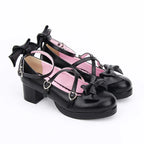 Inspired by the timeless elegance of ballet and the dramatic flair of Gothic romance, these shoes blend structured sophistication with whimsical charm. The cross-strap design echoes classical dance footwear, while the bold bow adds a touch of Lolita fantasy, creating a balance between strength and delicacy.