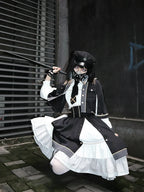 [Pre] Military Lolita Goth Lolita Girl Commander Black Red Set Dress Cool Outfit Punk Style Cloak Skirt