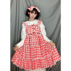 [Pre] Plus Size Sweet Lolita Jumper Dress Plaid Sweet JSK Cute Red Blue Green Black Dress Casual 4XL Lolita Dress Jumper Skirt
