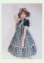 [Pre] Plus Size Sweet Lolita Jumper Dress Plaid Sweet JSK Cute Red Blue Green Black Dress Casual 4XL Lolita Dress Jumper Skirt