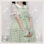 [Pre] Plus Size Sweet Lolita Jumper Dress Plaid Sweet JSK Cute Red Blue Green Black Dress Casual 4XL Lolita Dress Jumper Skirt