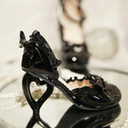 [Pre] Lolita Shoes Red Pink Spring and Summer Black Pearl Princess Stiletto Sandals Heels