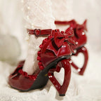 [Pre] Lolita Shoes Red Pink Spring and Summer Black Pearl Princess Stiletto Sandals Heels
