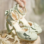 [Pre] Lolita Shoes Red Pink Spring and Summer Black Pearl Princess Stiletto Sandals Heels
