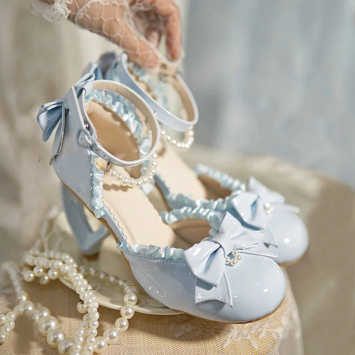 [Pre] Lolita Shoes Red Pink Spring and Summer Black Pearl Princess Stiletto Sandals Heels