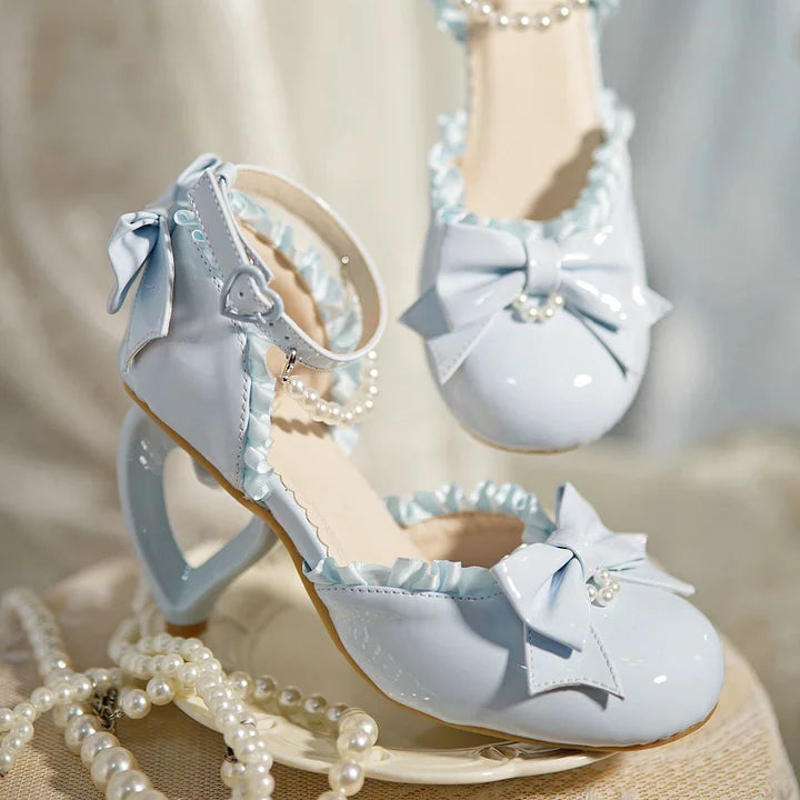 [Pre] Lolita Shoes Red Pink Spring and Summer Black Pearl Princess Stiletto Sandals Heels