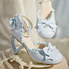 [Pre] Lolita Shoes Red Pink Spring and Summer Black Pearl Princess Stiletto Sandals Heels