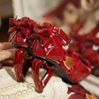 [Pre] Lolita Shoes Red Pink Spring and Summer Black Pearl Princess Stiletto Sandals Heels