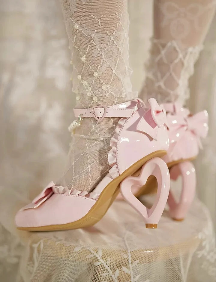 [Pre] Lolita Shoes Red Pink Spring and Summer Black Pearl Princess Stiletto Sandals Heels