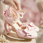 [Pre] Lolita Shoes Red Pink Spring and Summer Black Pearl Princess Stiletto Sandals Heels