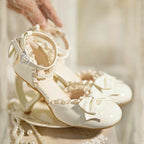 [Pre] Lolita Shoes Red Pink Spring and Summer Black Pearl Princess Stiletto Sandals Heels