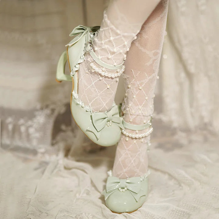 [Pre] Lolita Shoes Red Pink Spring and Summer Black Pearl Princess Stiletto Sandals Heels