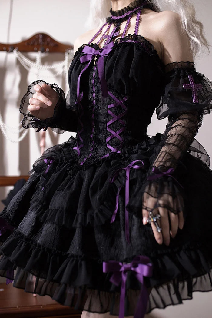 [Pre]Sweet Ballet Style Dance Dress Cross Cute Lolita Hanging Neck Short Dress