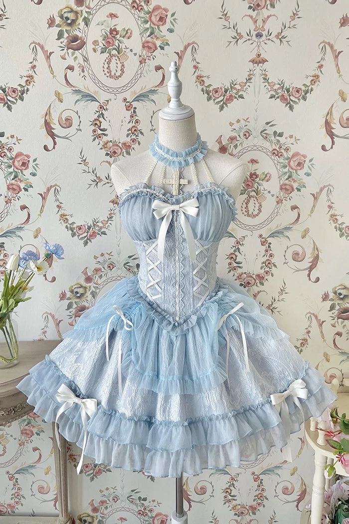 [Pre]Sweet Ballet Style Dance Dress Cross Cute Lolita Hanging Neck Short Dress