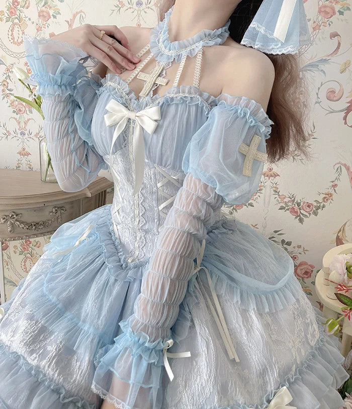[Pre]Sweet Ballet Style Dance Dress Cross Cute Lolita Hanging Neck Short Dress