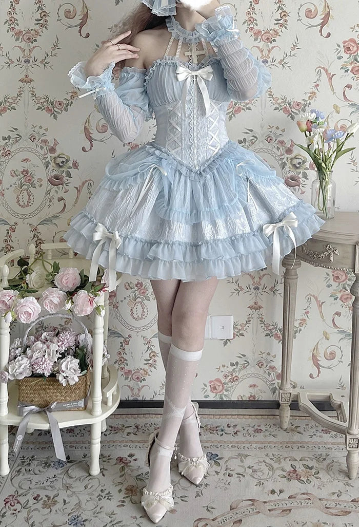 [Pre]Sweet Ballet Style Dance Dress Cross Cute Lolita Hanging Neck Short Dress