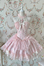 [Pre]Sweet Ballet Style Dance Dress Cross Cute Lolita Hanging Neck Short Dress