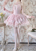 [Pre]Sweet Ballet Style Dance Dress Cross Cute Lolita Hanging Neck Short Dress