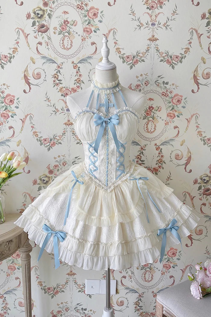 [Pre]Sweet Ballet Style Dance Dress Cross Cute Lolita Hanging Neck Short Dress