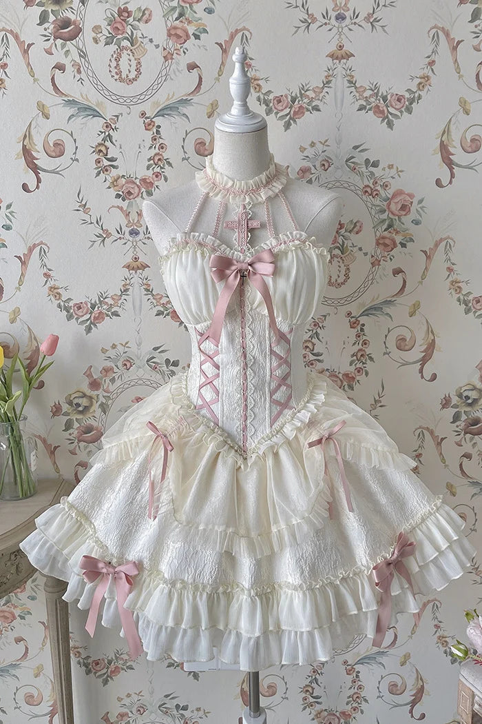 [Pre]Sweet Ballet Style Dance Dress Cross Cute Lolita Hanging Neck Short Dress