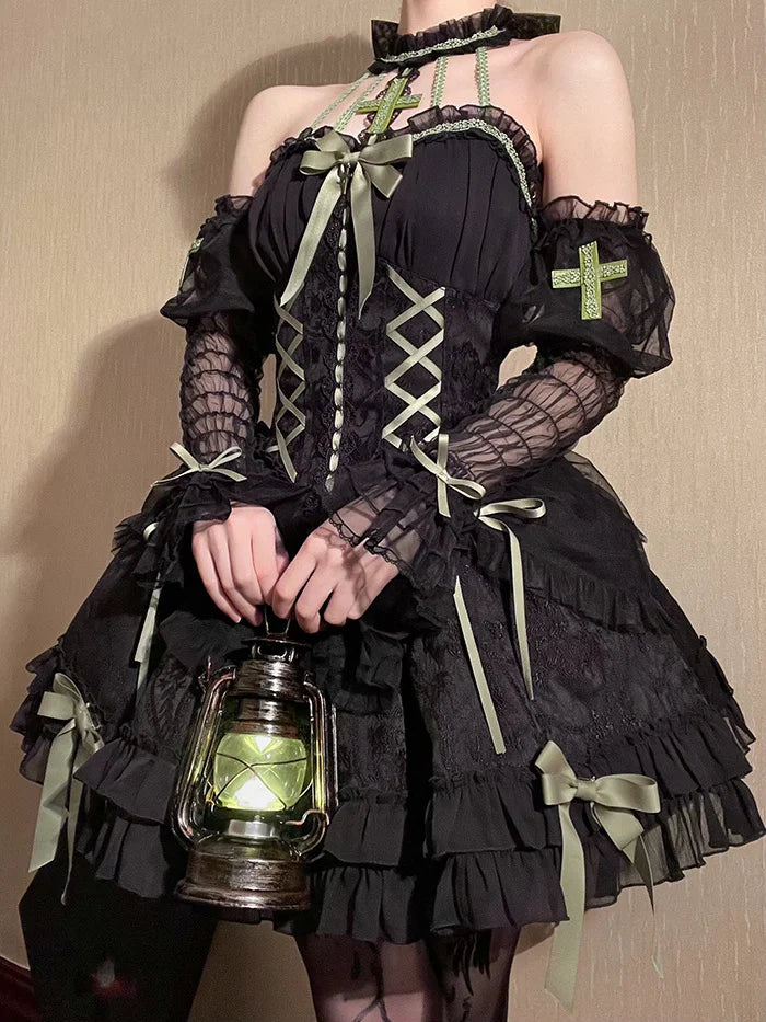 [Pre]Sweet Ballet Style Dance Dress Cross Cute Lolita Hanging Neck Short Dress