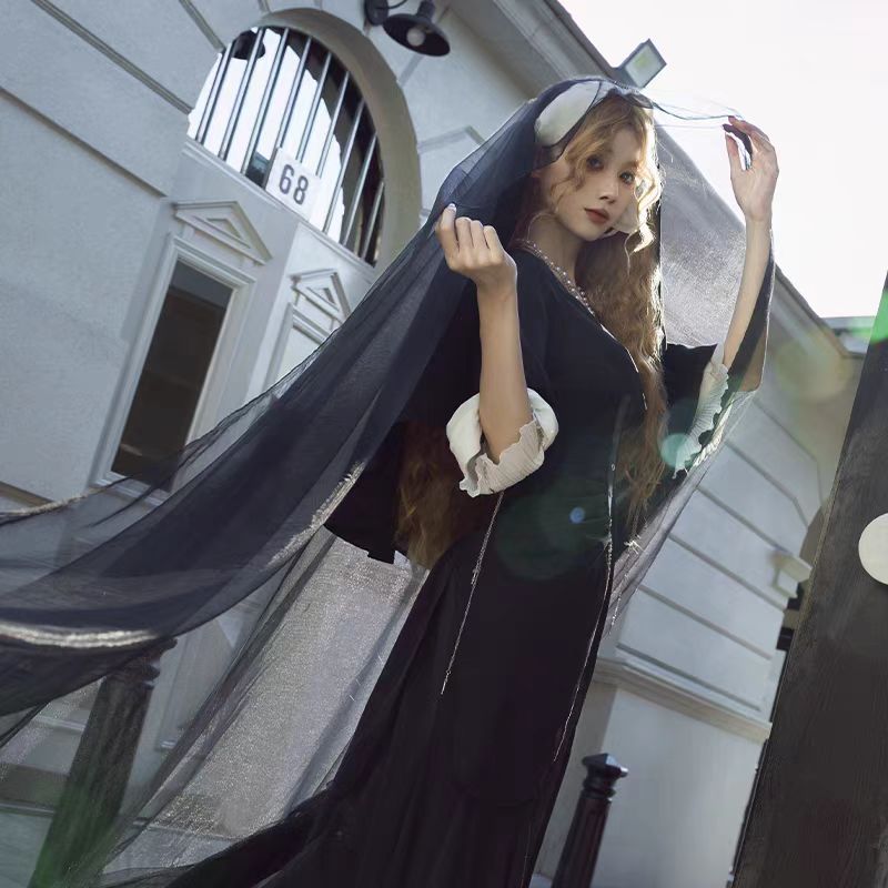 [Pre] Gothic Lolita Dress Black Elegant Nun Style Halloween Costume